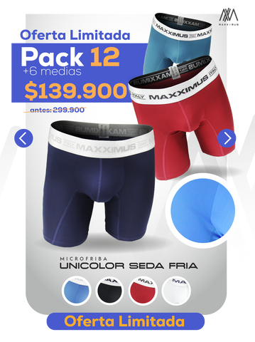 12 Boxer Microfibra Lycra Unicolor + REGALO!🎁