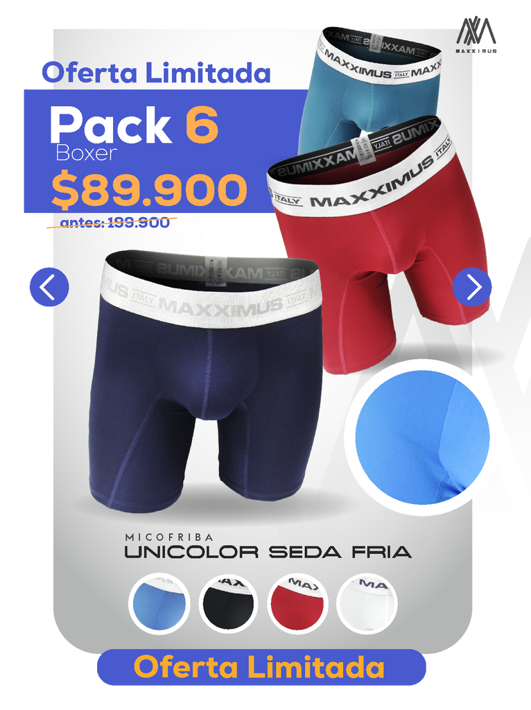 Pack x6 Boxer Microfibra Lycra Unicolor + REGALO!🎁