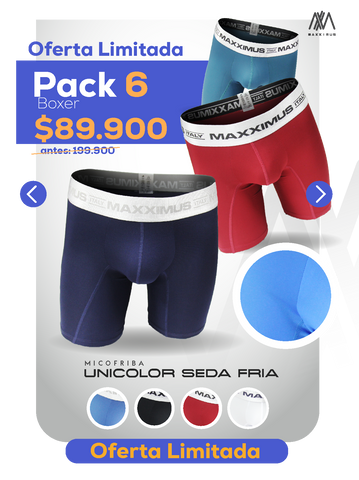 Pack x6 Boxer Microfibra Lycra Unicolor + REGALO!🎁